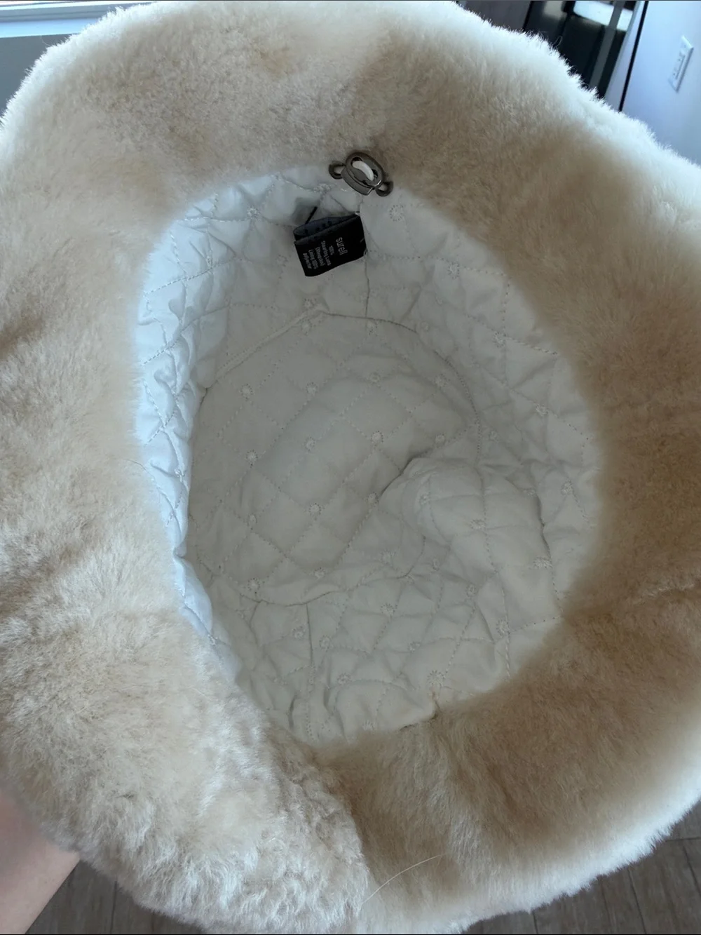 Surell Plush Faux Fur Bucket Hat in Ivory